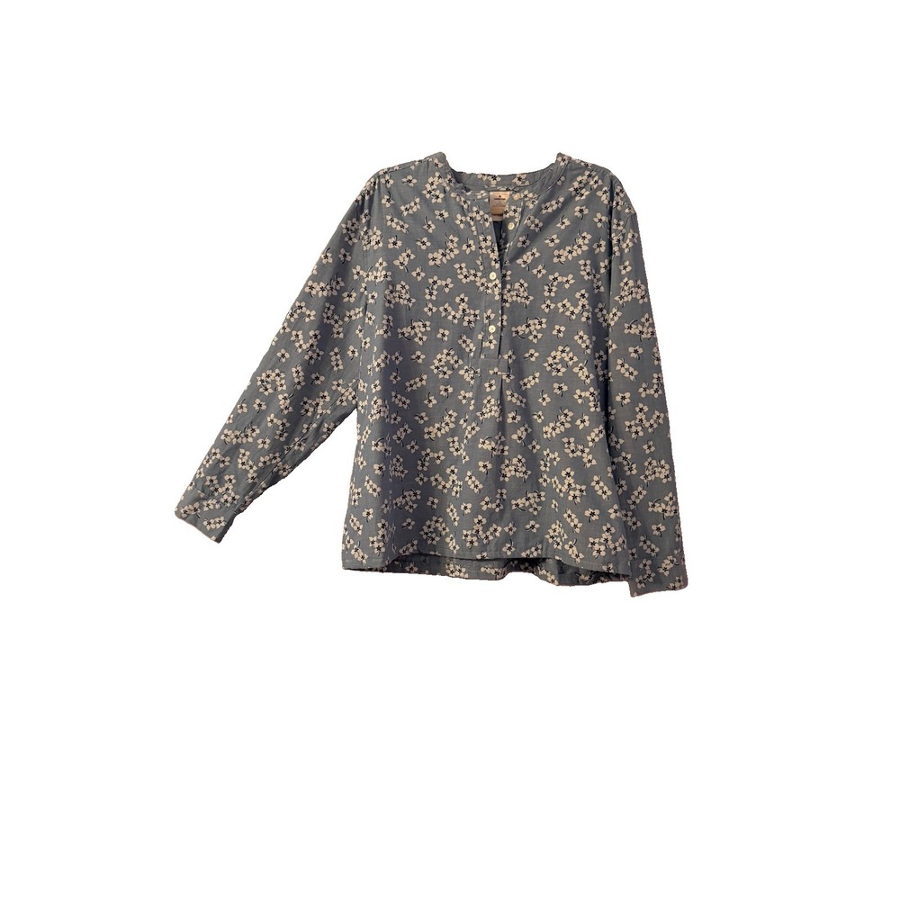 Draper James Cottagecore Blouse Top Size L Floral Tunic Cotton Stretch Coastal